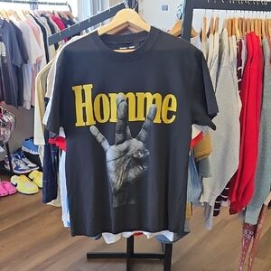 Black T-Shirt with Yellow 'Homme' and Hand Graphic